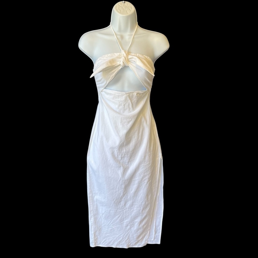 Majorelle dress XS White Linen Rayon stretch Knee length Halter Cut out Slit